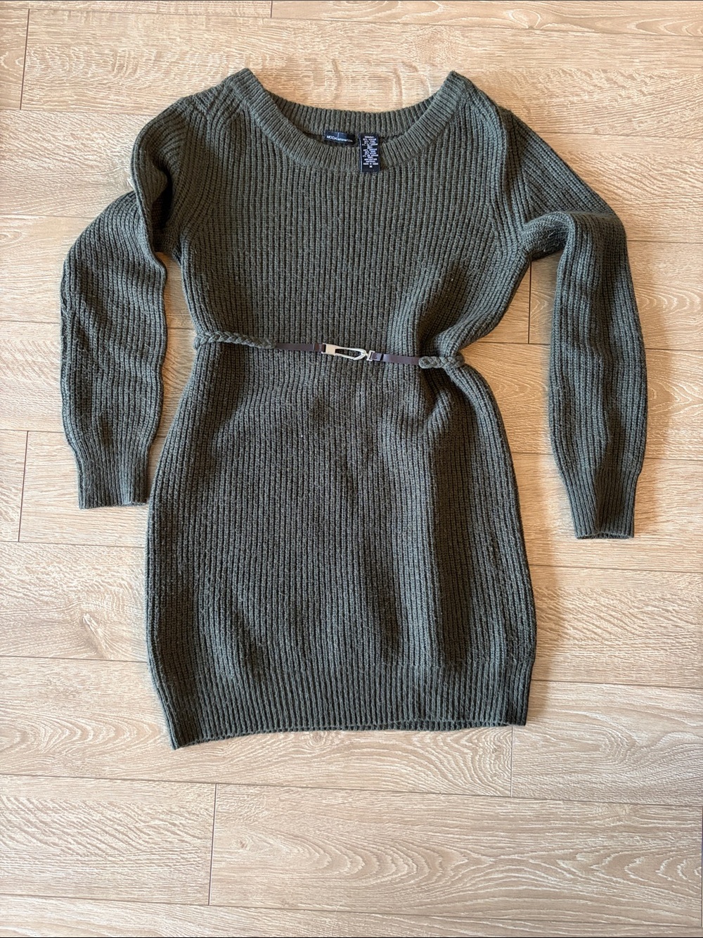 Moda International Olive Green Ribbed Knit Mini Dress